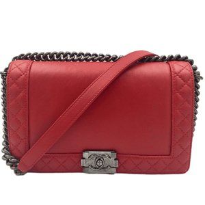 Authentic Chanel  Lambskin Medium Boy Reverso Flap